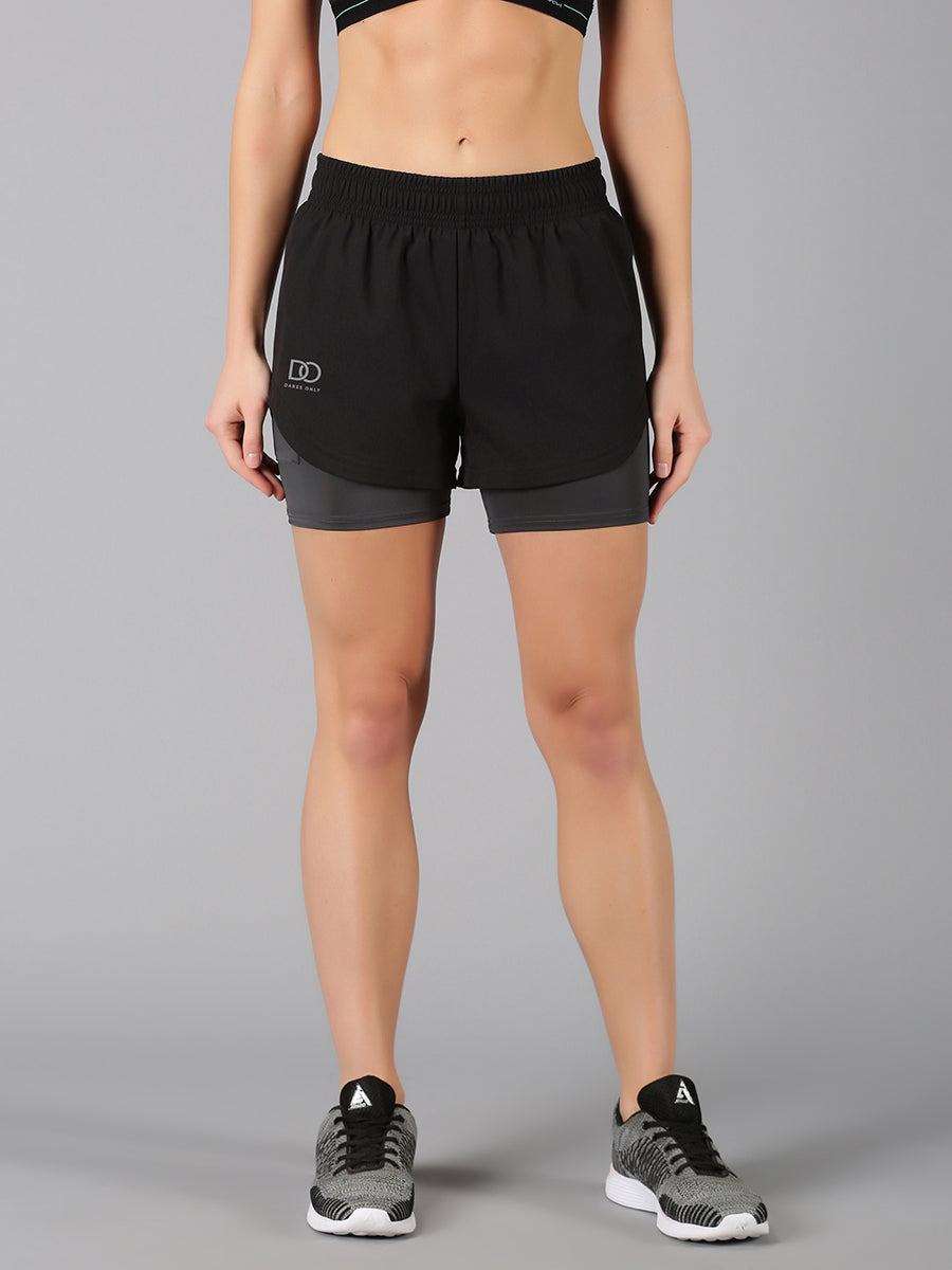 Black & Grey 2-in-1 Run Short