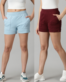 Pack of 2 French Terry shorts - Powder blue & Burgundy