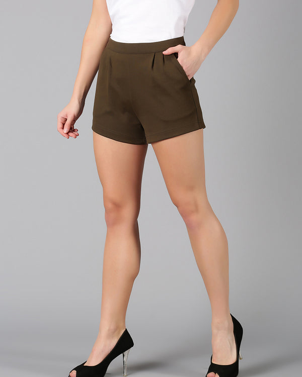 Olive Green Smart Casual Pleated Short