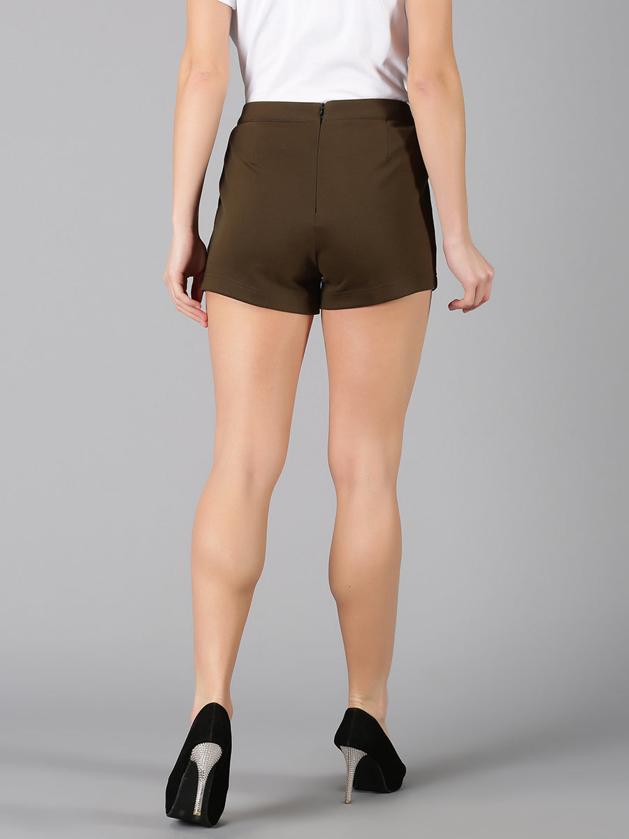 Olive Green Smart Casual Pleated Short