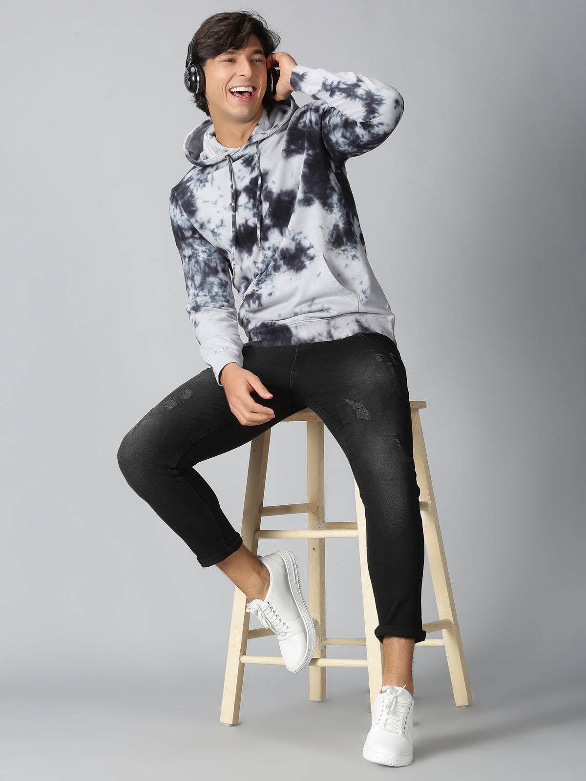 Black & Grey Tie-Dye Hoodie
