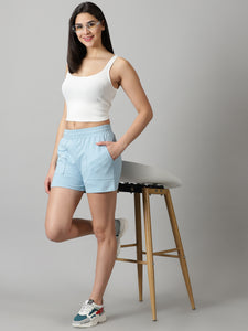Powder Blue High-rise French Terry shorts