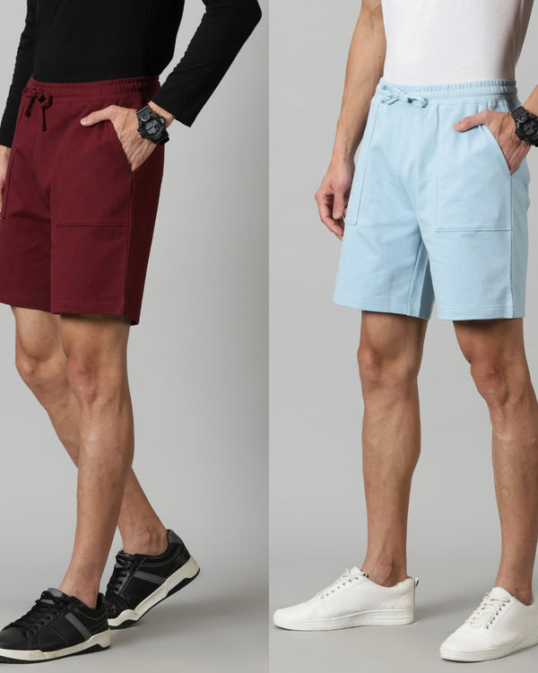 Pack of 2 Men’s French Terry shorts - Burgundy & Powder Blue