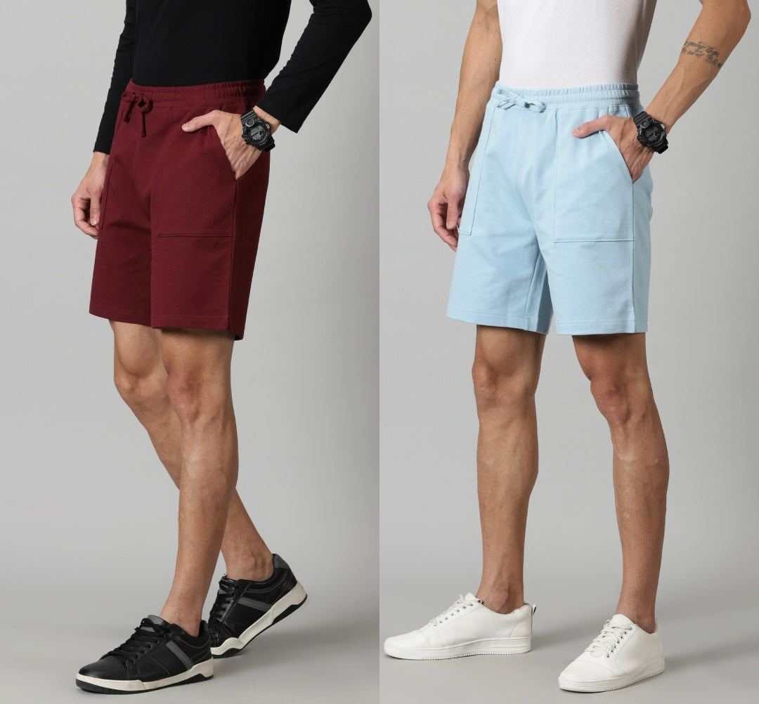 Pack of 2 Men’s French Terry shorts - Burgundy & Powder Blue