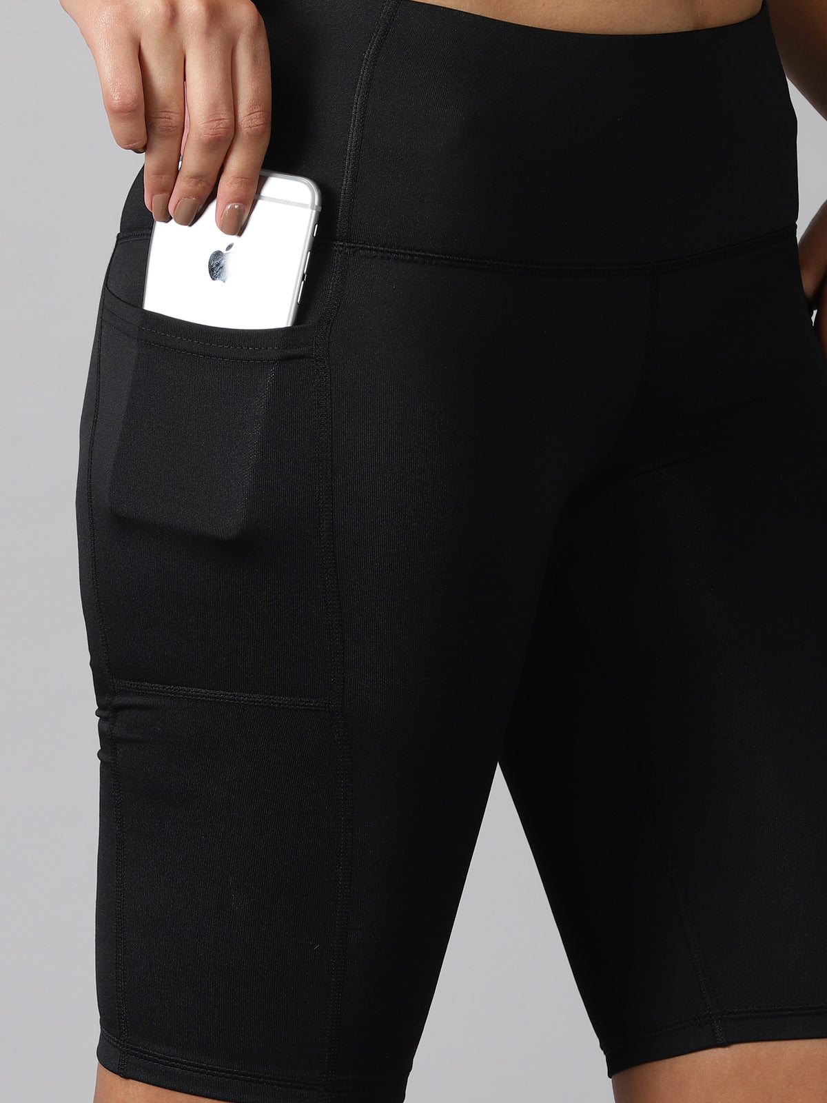 Black cycling shorts with side pockets