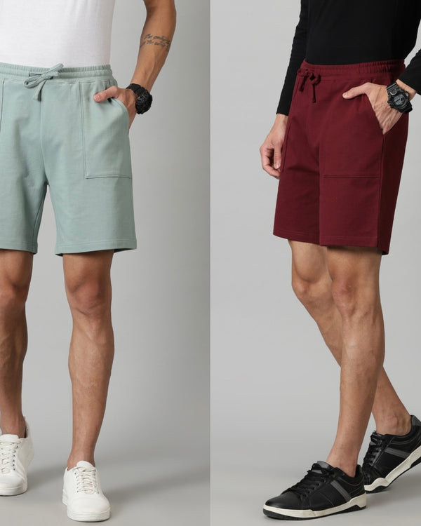 Pack of 2 Men’s French Terry shorts - Sage & Burgundy