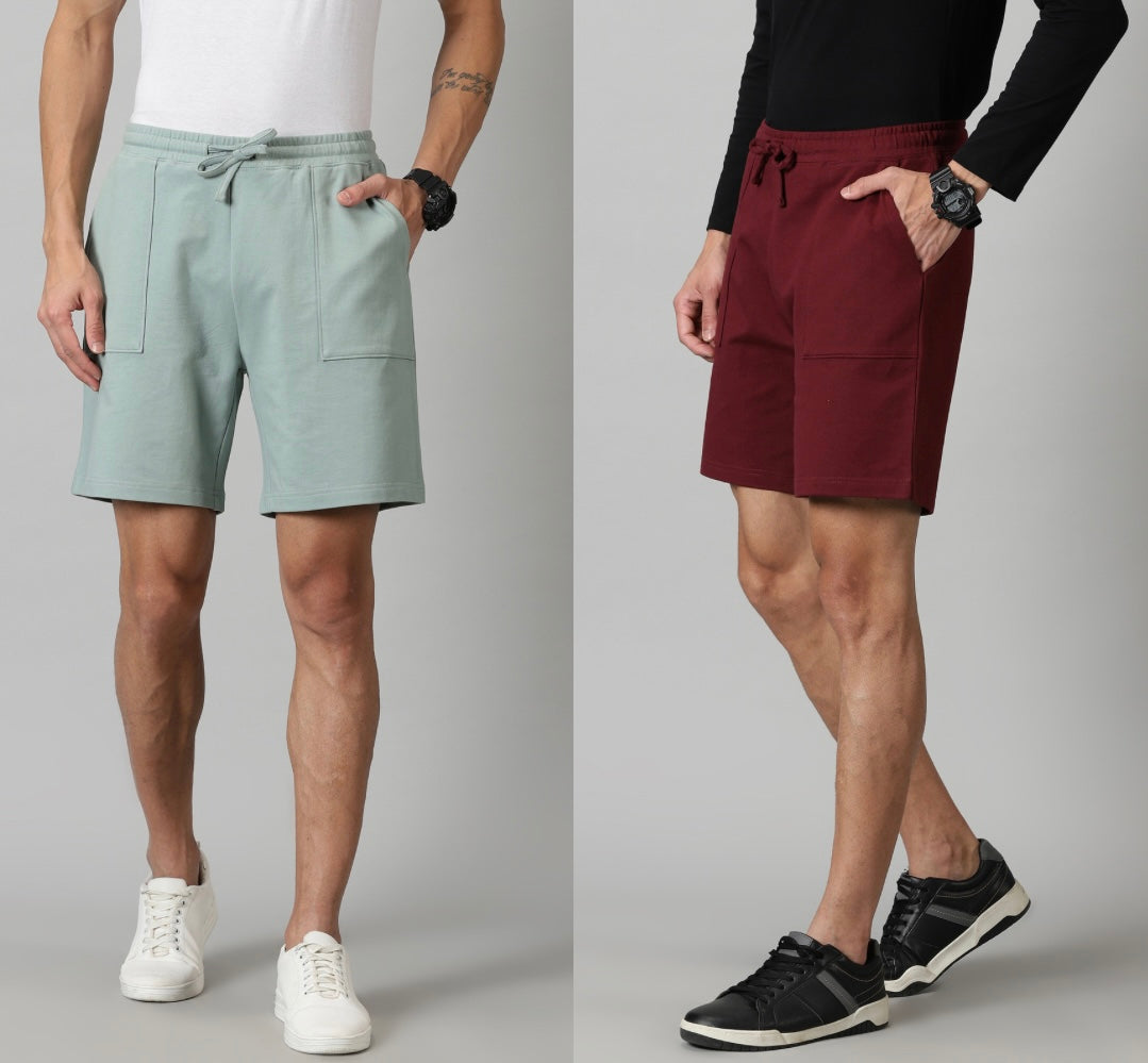 Pack of 2 Men’s French Terry shorts - Sage & Burgundy