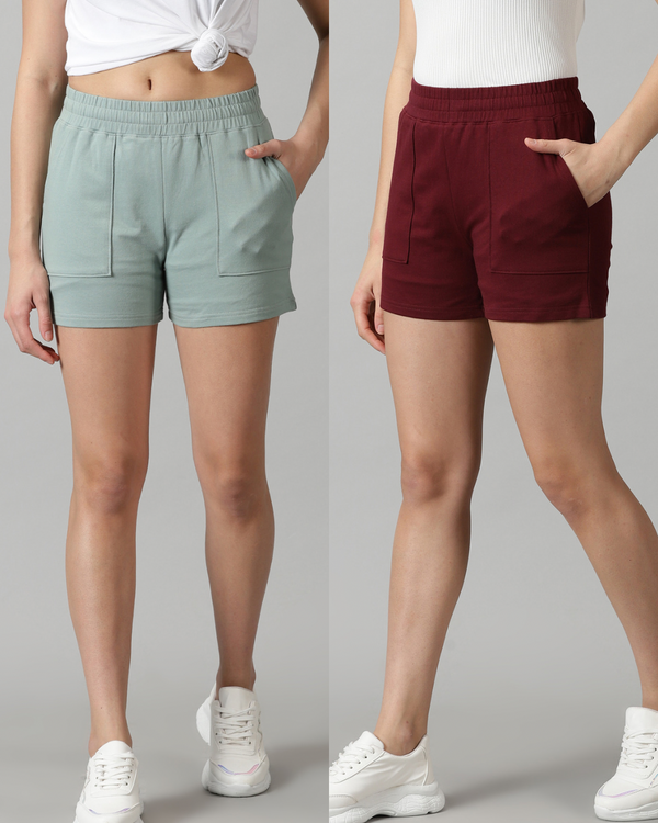 Pack of 2 French Terry shorts - Sage & Burgundy