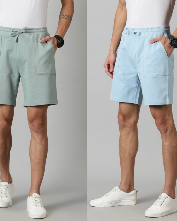 Pack of 2 Men’s French Terry shorts - Sage & Powder Blue